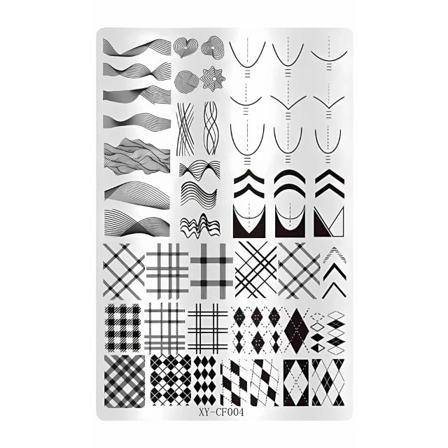 Checks, Waves And French Tip Large Nail Art Stamping Plate