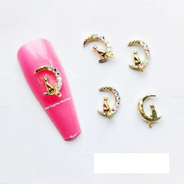 Crescent Moon Cat Nail Charms (Set Of 2Pcs)