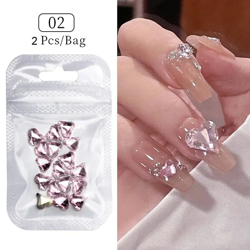 Crooked Pink Hearts Stone Nail Charms (Big Size Pack Of 2 Pcs)