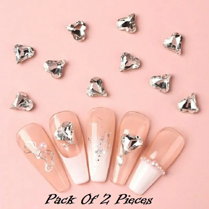 Crooked Silver Hearts Stone Nail Charms (Big Size Pack Of 2 Pcs)
