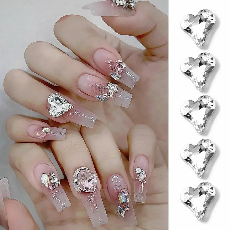 Crooked Silver Hearts Stone Nail Charms (Big Size Pack Of 2 Pcs)