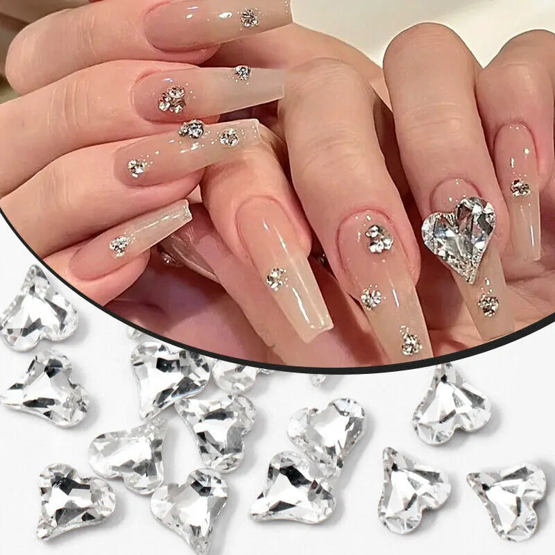 Crooked Silver Hearts Stone Nail Charms (Big Size Pack Of 2 Pcs)