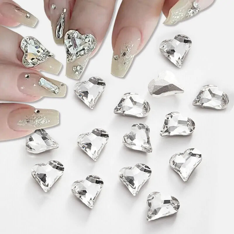 Crooked Silver Hearts Stone Nail Charms (Big Size Pack Of 2 Pcs)