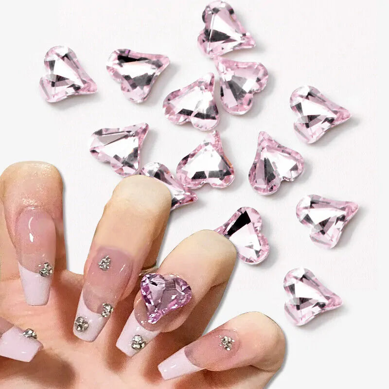Crooked Pink Hearts Stone Nail Charms (Big Size Pack Of 2 Pcs)