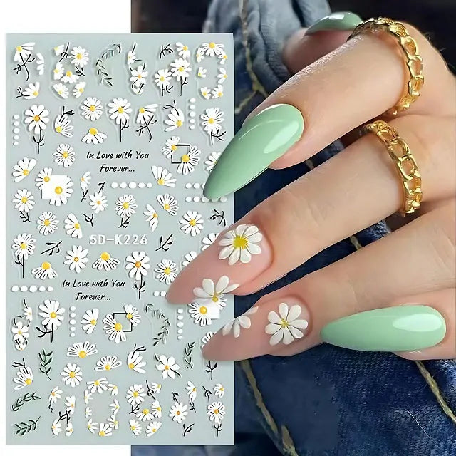 Daisy Flower 5D Nail Art Stickers Sheet (5D-K226)