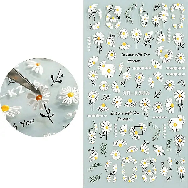 Daisy Flower 5D Nail Art Stickers Sheet (5D-K226)