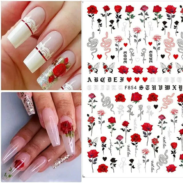 Roses and Snake Nail Sticker Sheet (F854)
