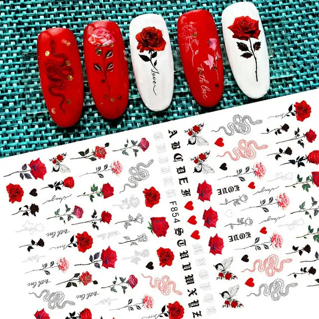 Roses and Snake Nail Sticker Sheet (F854)