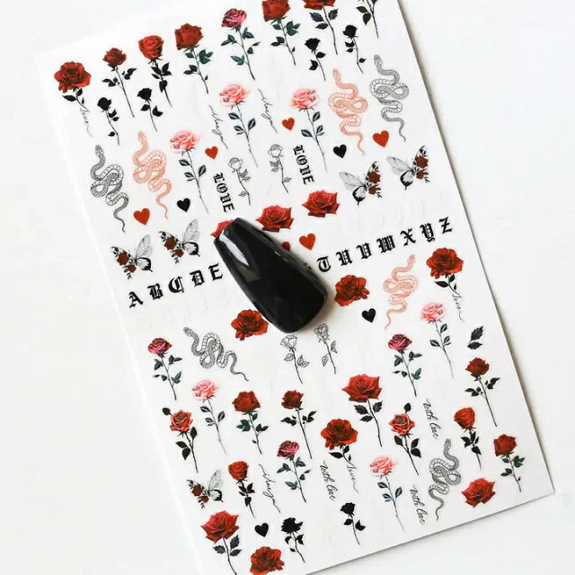 Roses and Snake Nail Sticker Sheet (F854)