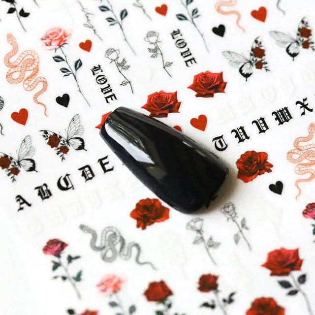 Roses and Snake Nail Sticker Sheet (F854)