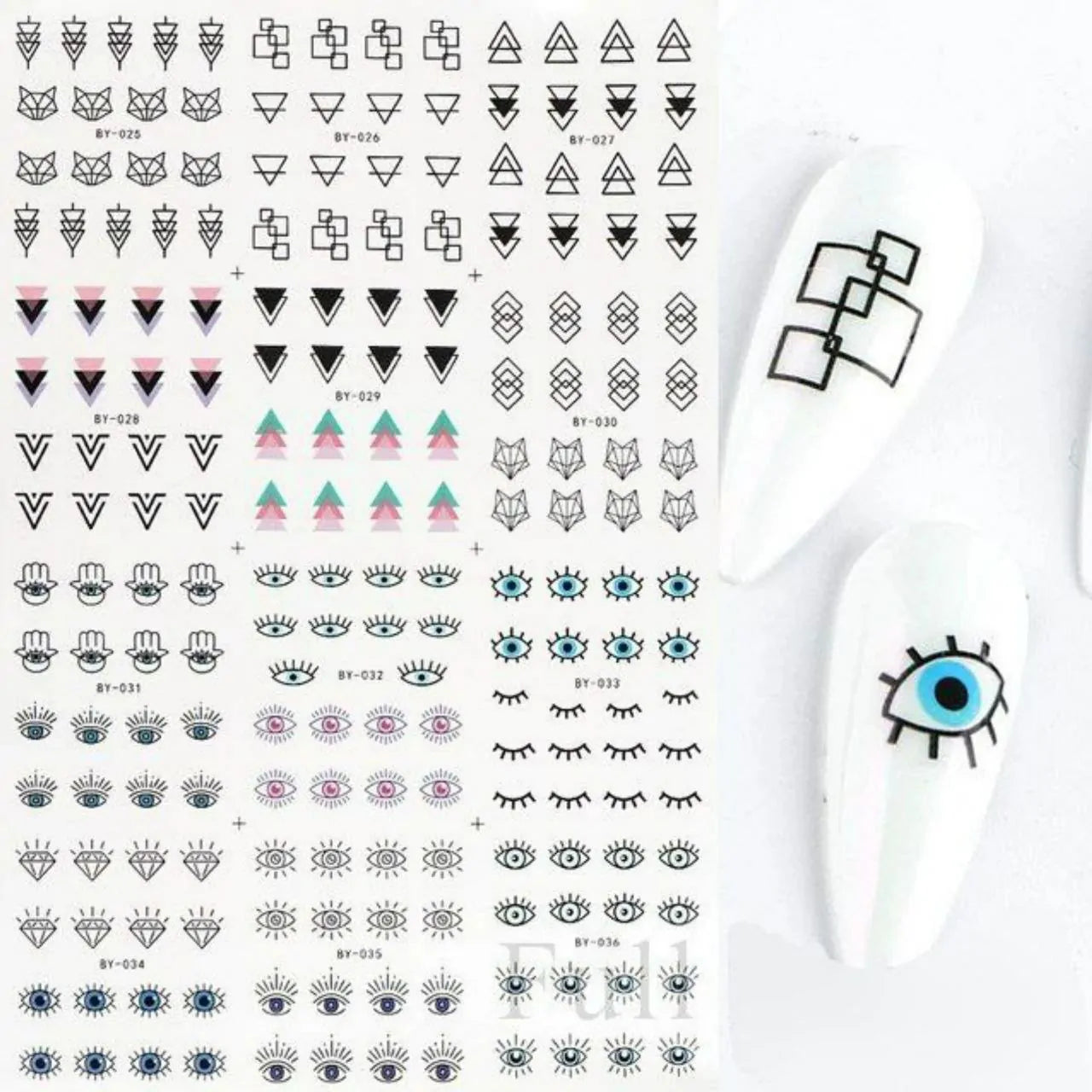 Evil Eye And Abstract Nail Art Water Decal Sticker Sheet BY-036 (12 Prints)