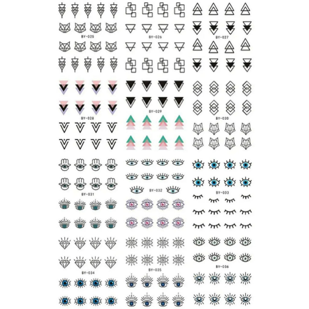 Evil Eye And Abstract Nail Art Water Decal Sticker Sheet BY-036 (12 Prints)