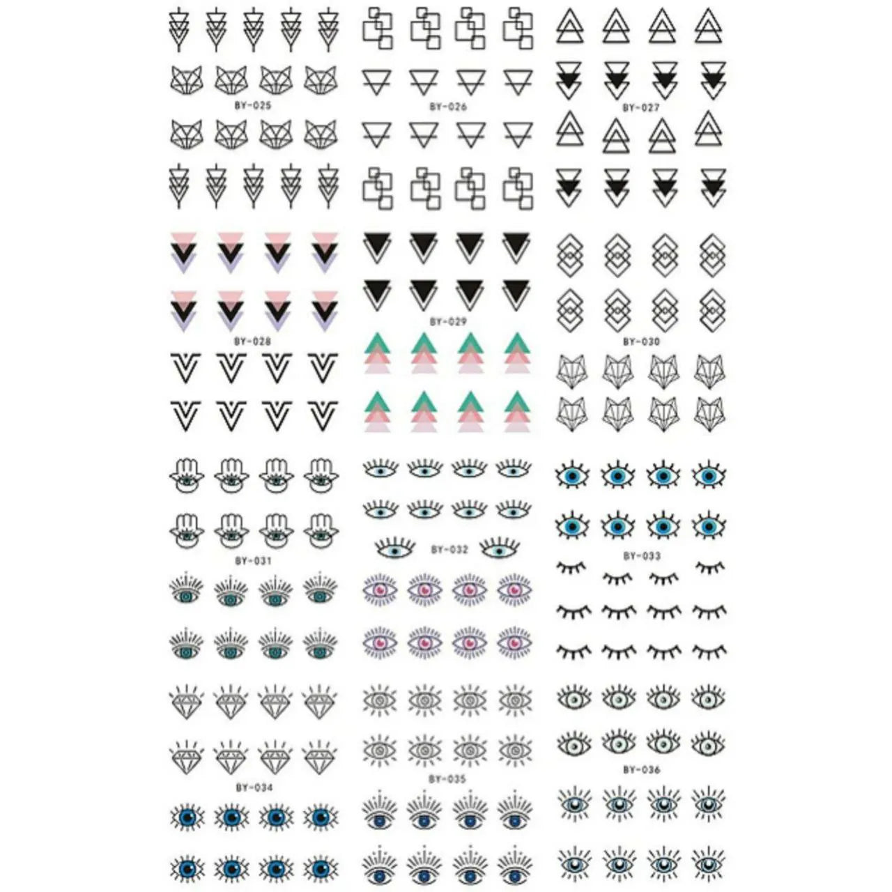 Evil Eye And Abstract Nail Art Water Decal Sticker Sheet BY-036 (12 Prints)