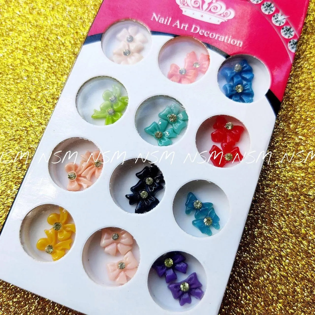 Pastel Bow With Diamond Nail Charms (Box Of 24Pcs)
