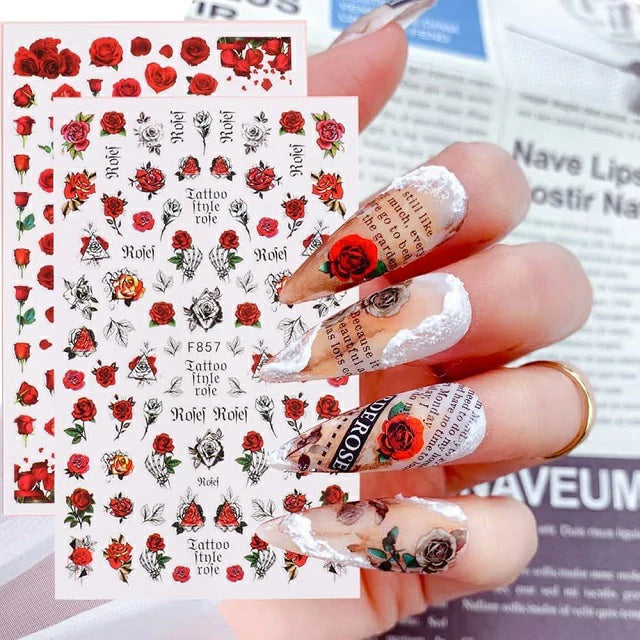 Red Rose Tattoo Stickers Sheet (F857)
