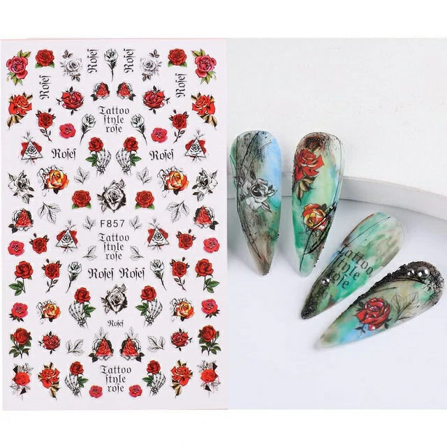 Red Rose Tattoo Stickers Sheet (F857)