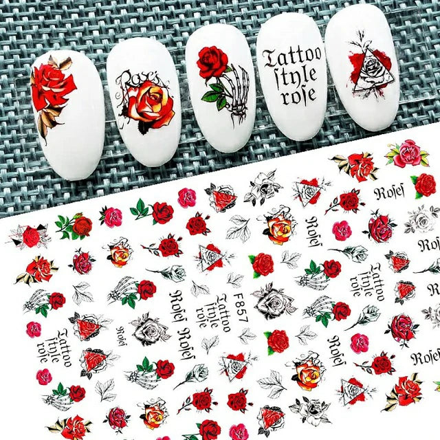Red Rose Tattoo Stickers Sheet (F857)