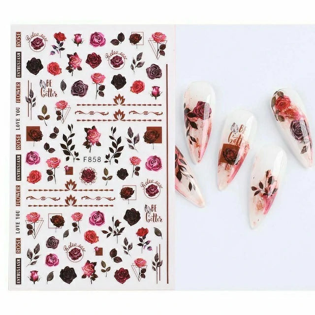 Pink Roses Nail Stickers Sheet (F858)