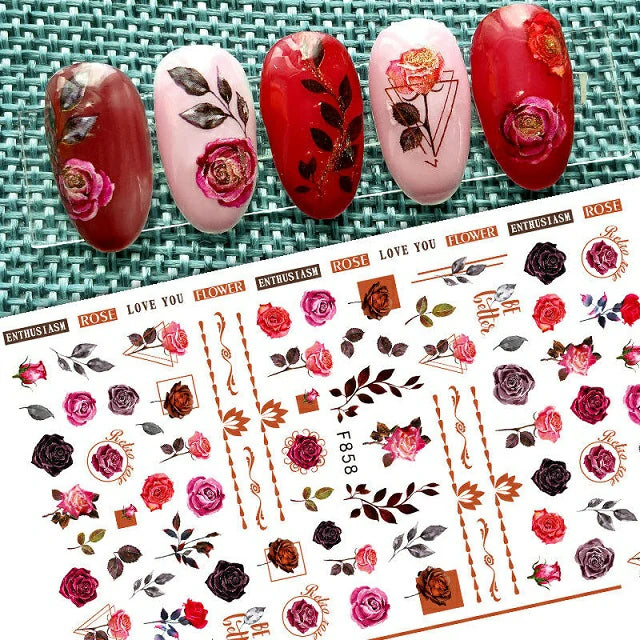 Pink Roses Nail Stickers Sheet (F858)