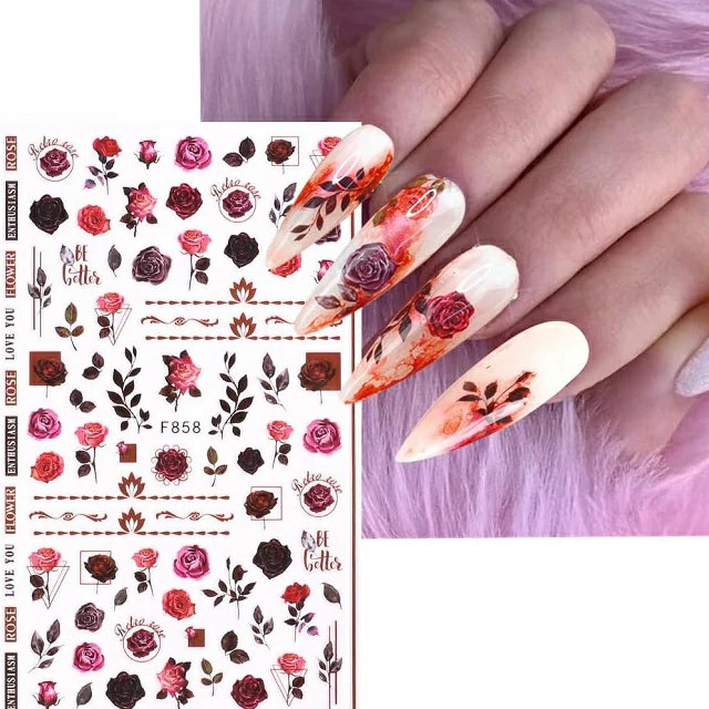 Pink Roses Nail Stickers Sheet (F858)