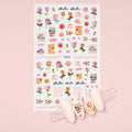 Pink Roses And Texts Nail Stickers Sheet (F860)