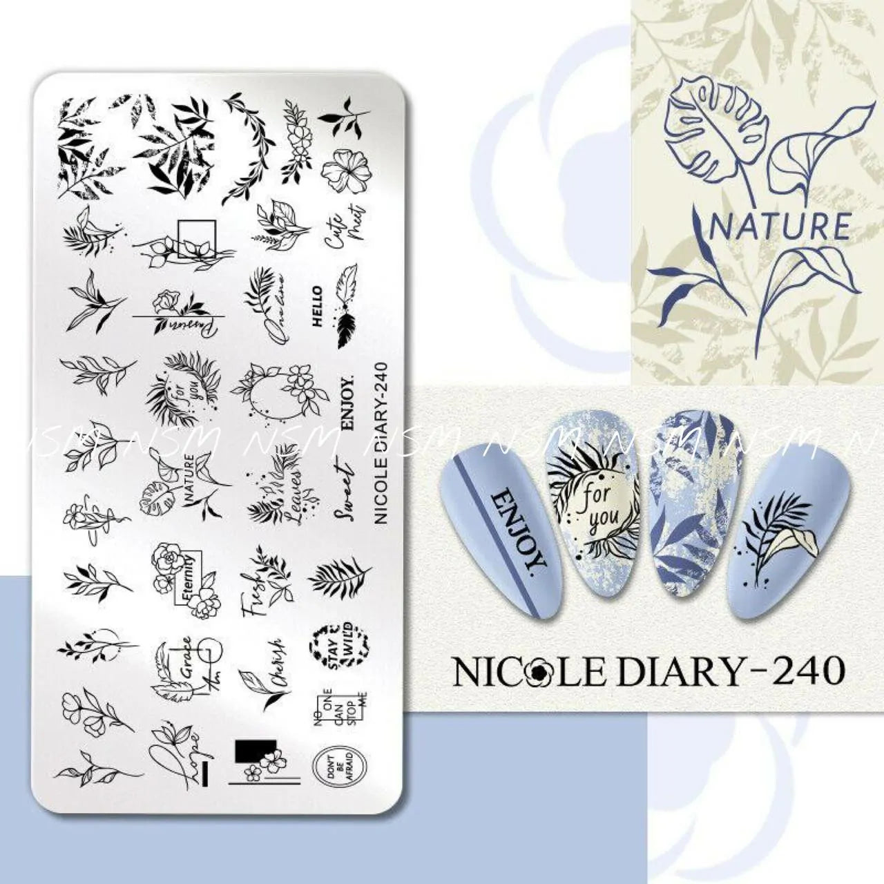 Fern, Leaves and Text Stamping Plate By Nicole Diary (240)