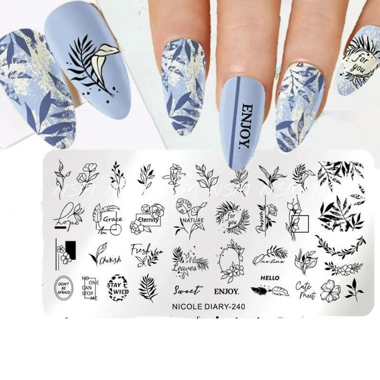 Fern, Leaves and Text Stamping Plate By Nicole Diary (240)