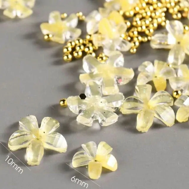 Five Petals 3D Yellow Crystal Flower Charms With Rhinestones And Gold Caviar Beads
