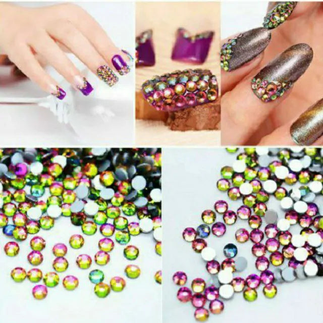 Flame Pink And Green Dual Shaded Rhinestones Sheets