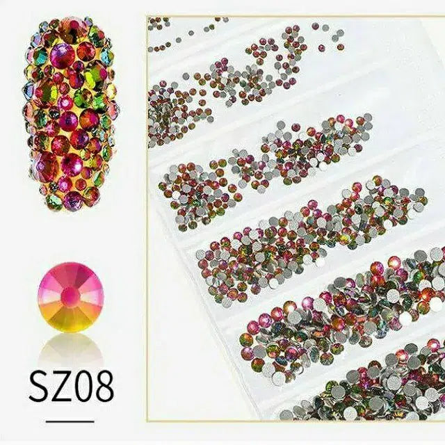 Flame Pink And Green Dual Shaded Rhinestones Sheets