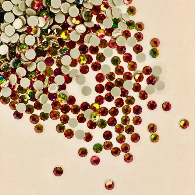 Flame Pink And Green Dual Shaded Rhinestones Sheets
