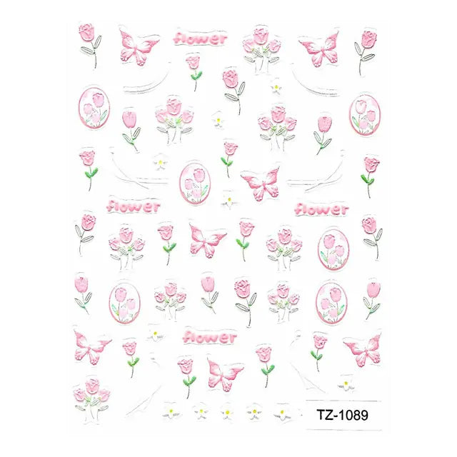 Flowers And Butterflies Nail Stickers Sheet (TZ-1089)
