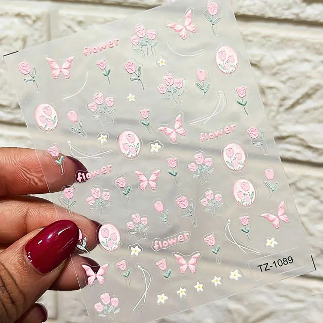 Flowers And Butterflies Nail Stickers Sheet (TZ-1089)