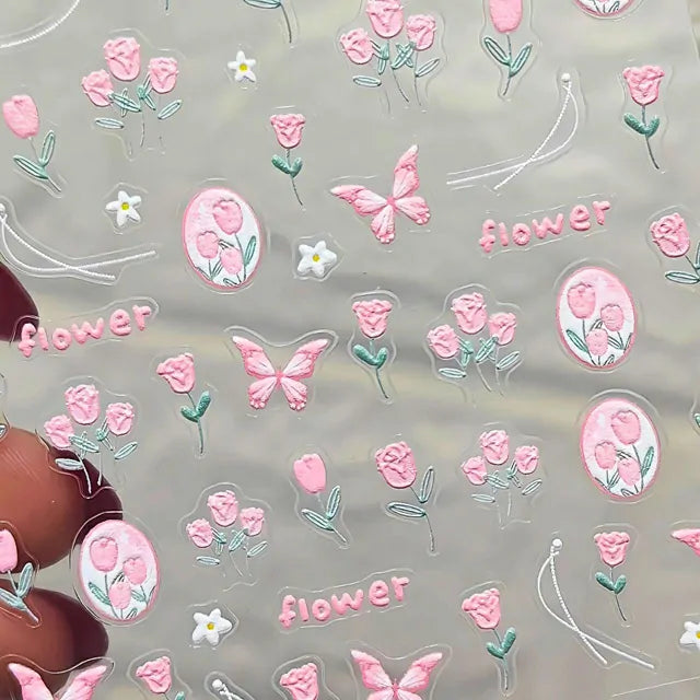 Flowers And Butterflies Nail Stickers Sheet (TZ-1089)