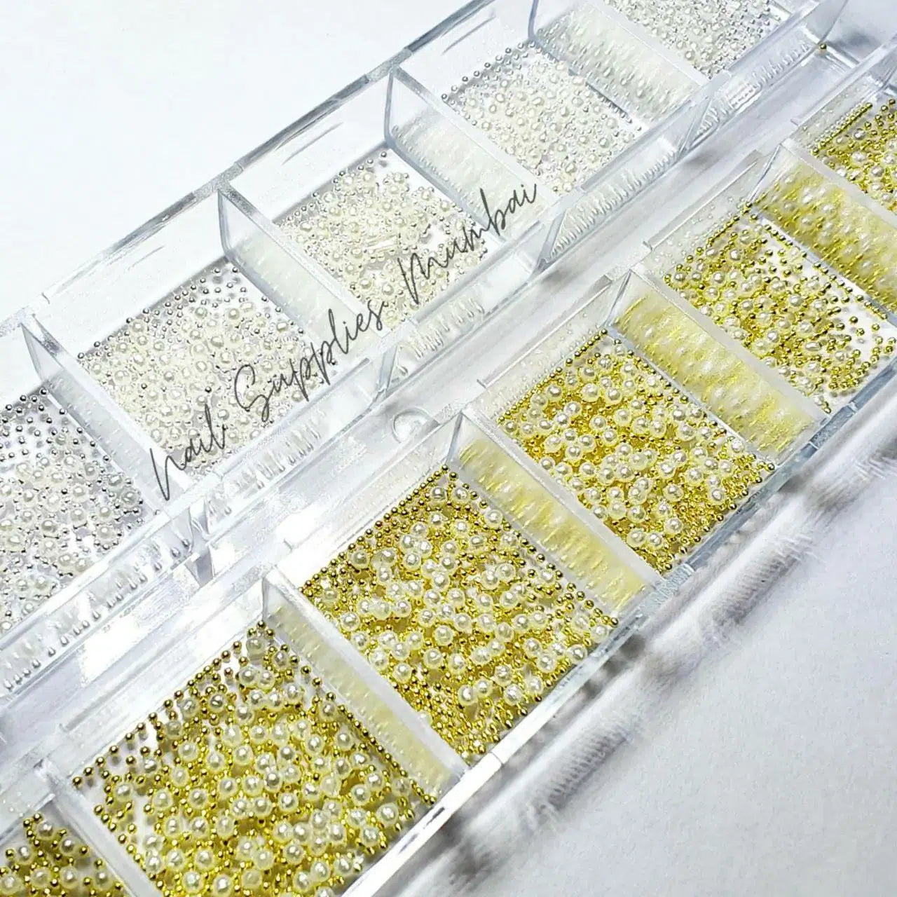 Gold And Silver Caviar Beads With Pearls Grid