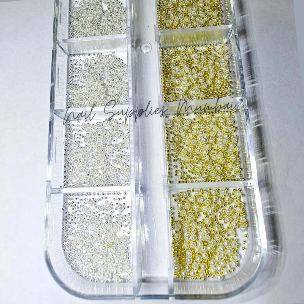 Gold And Silver Caviar Beads With Pearls Grid
