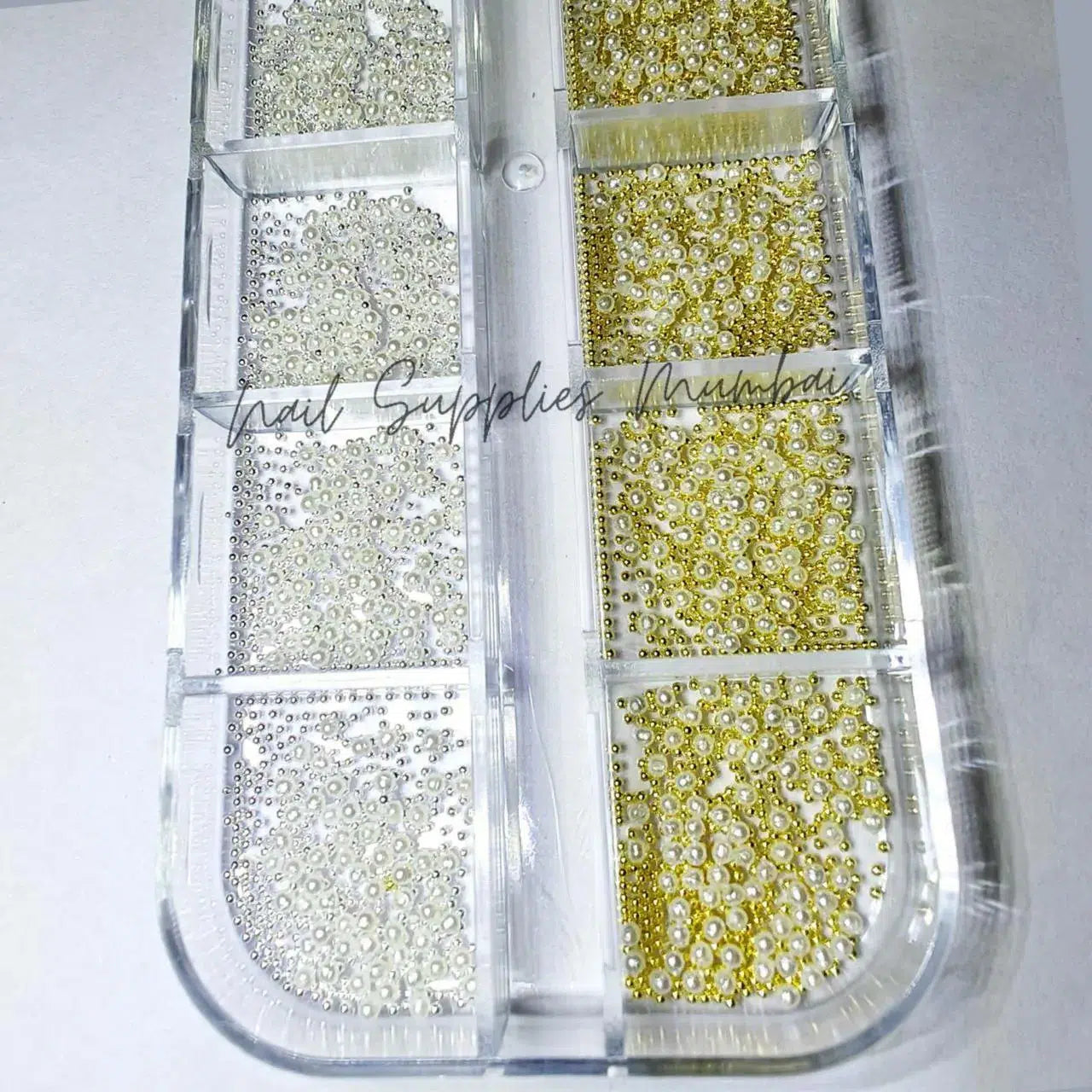 Gold And Silver Caviar Beads With Pearls Grid