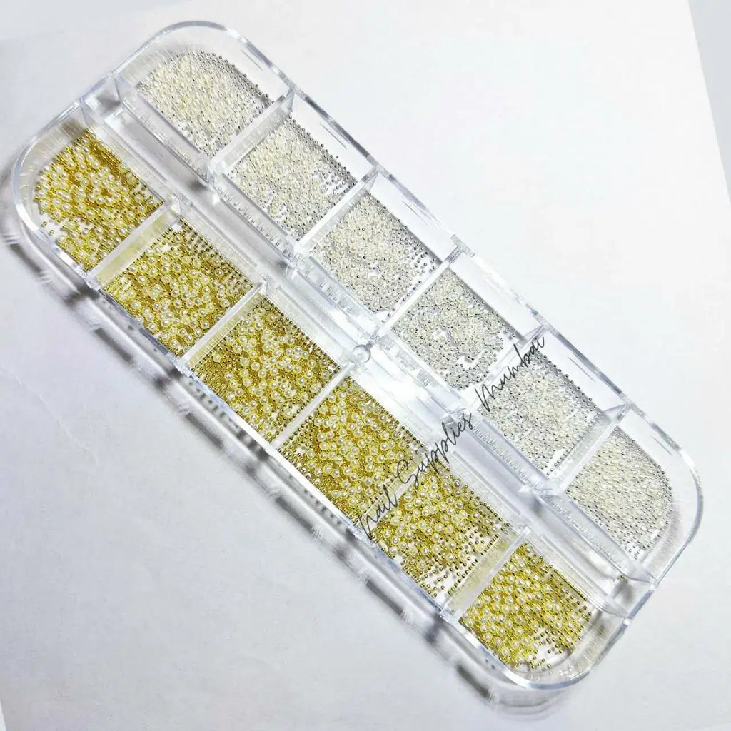 Gold And Silver Caviar Beads With Pearls Grid