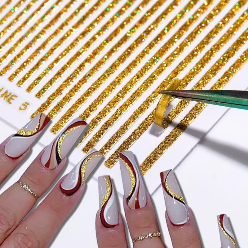 Gold Holographic Glitter Stripes Sticker Sheet