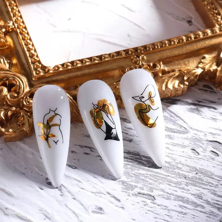 Abstract Golden Holographic Nail Art Sticker Sheets (CJ-016)