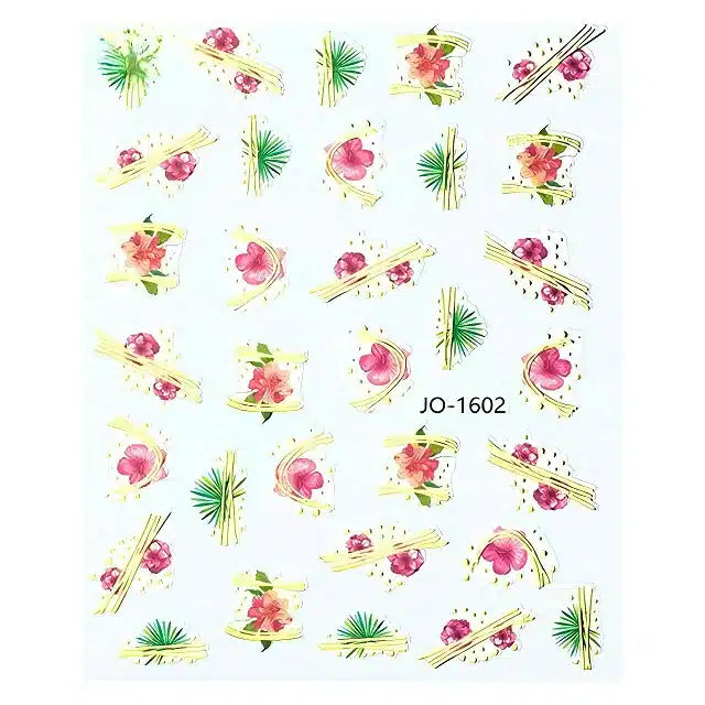 Gold Metallic Floral Design Nail Stickers Sheet (JO-1602)