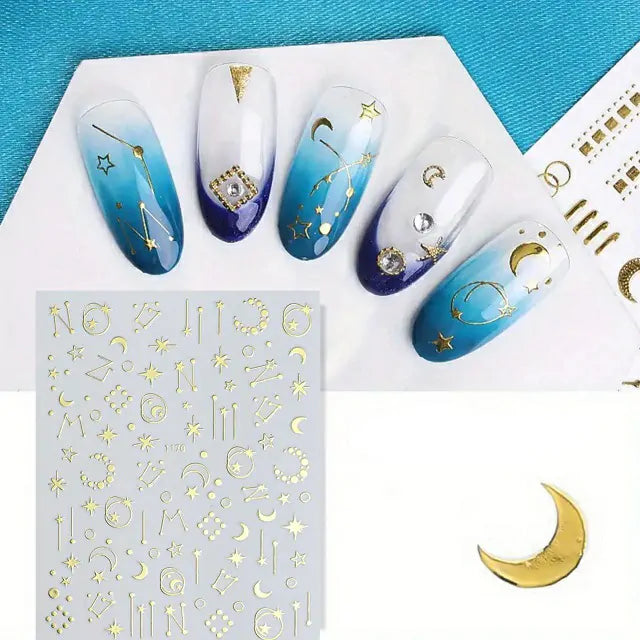 Gold Star Moon Nail Stickers Sheet (1170)