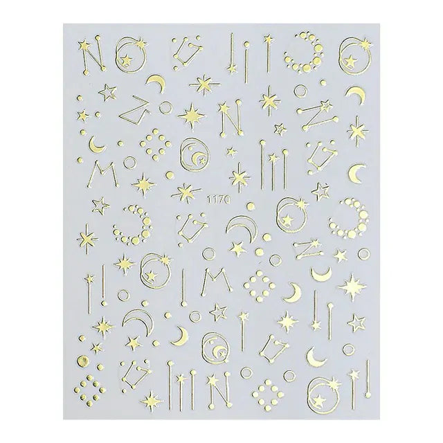 Gold Star Moon Nail Stickers Sheet (1170)