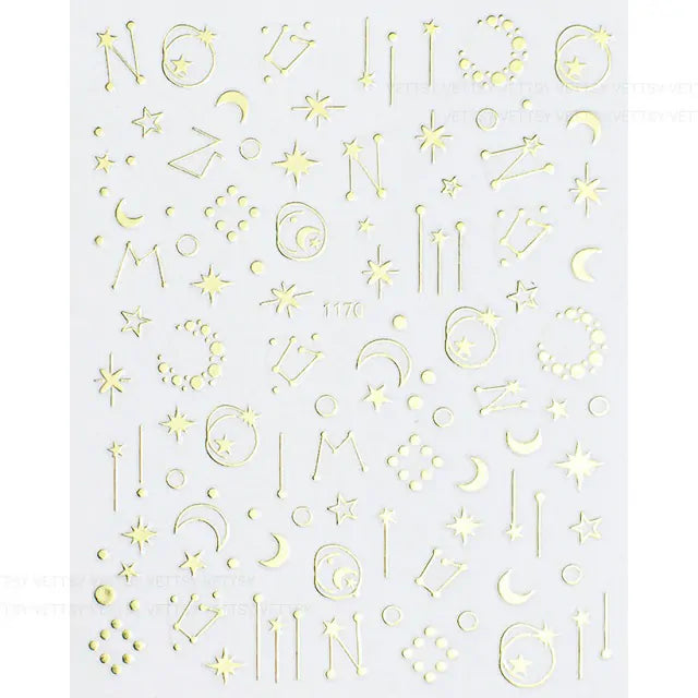 Gold Star Moon Nail Stickers Sheet (1170)