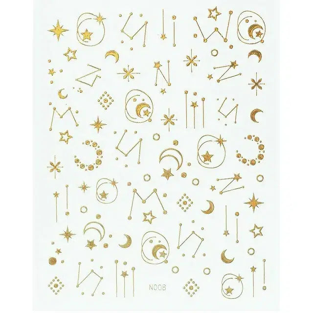 Gold Star Moon Nail Stickers Sheet (1170)