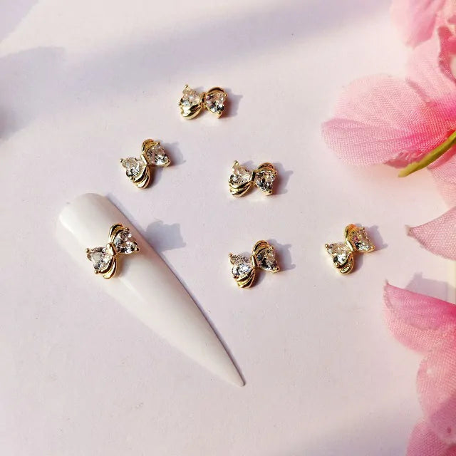 Gold Zircon Bow Nail Charms (Model No. 1)