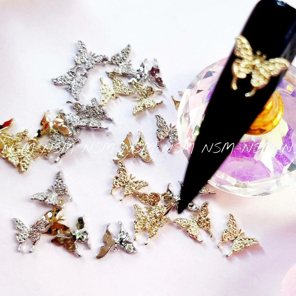 Gold and Silver Butterfly Nail Charms (Pack of 30 Pc)