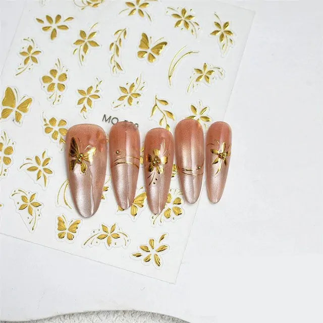 Golden Fern And Flower 3D Nail Stickers (MO-520)