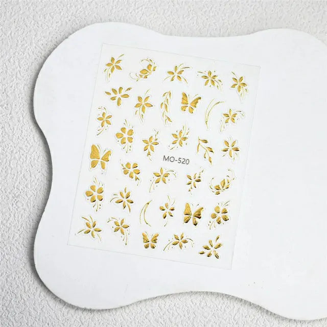 Golden Fern And Flower 3D Nail Stickers (MO-520)
