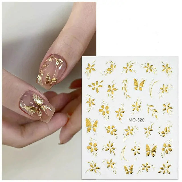 Golden Fern And Flower 3D Nail Stickers (MO-520)
